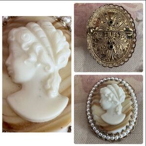 Vintage Victorian Lady Left Facing Cameo Brooch